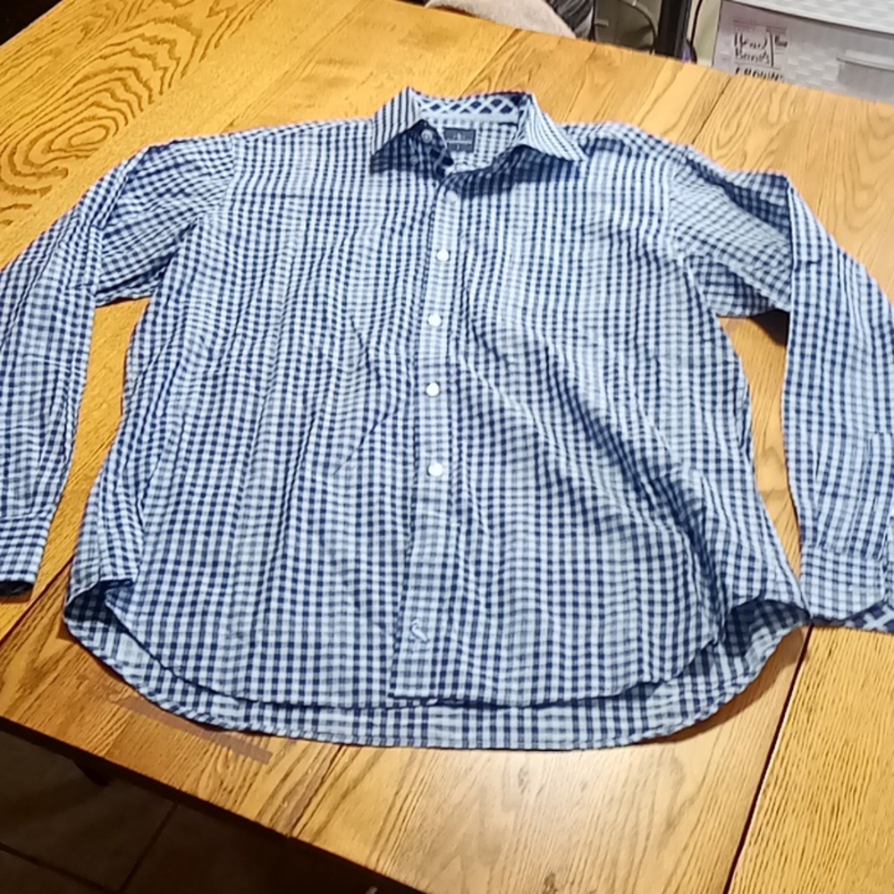 TAILORBYRD Mens LARGE Shirt Preowned Used Blue Checkered Long Sleeve Casual Work